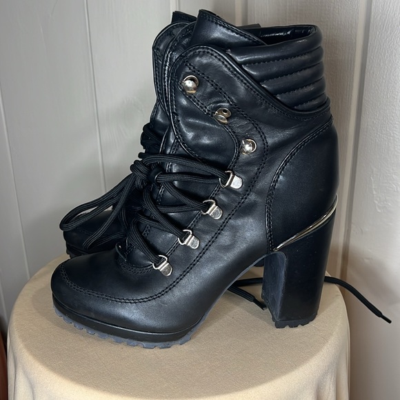 DKNY Womens Lenni Black Block Heel Dressy Almond Toe Ankle Boots Shoes - Picture 2 of 11